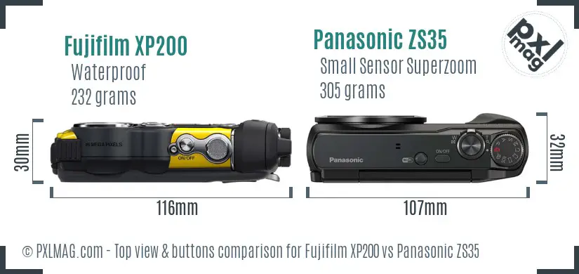 Fujifilm XP200 vs Panasonic ZS35 top view buttons comparison