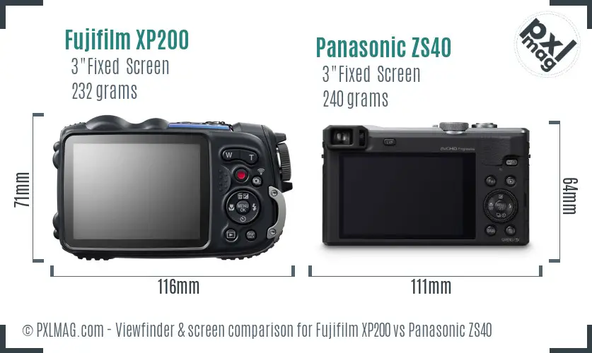 Fujifilm XP200 vs Panasonic ZS40 Screen and Viewfinder comparison Fujifilm XP200 vs Panasonic ZS40 Screen and Viewfinder comparison