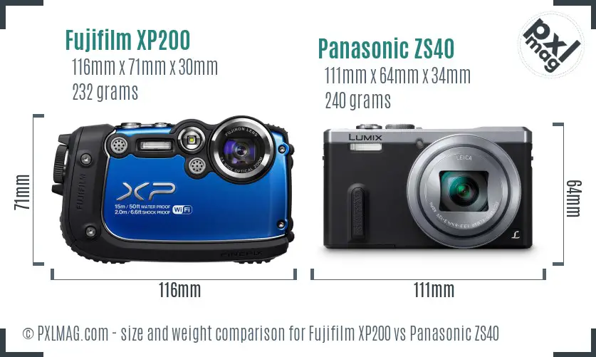 Fujifilm XP200 vs Panasonic ZS40 size comparison Fujifilm XP200 vs Panasonic ZS40 size comparison