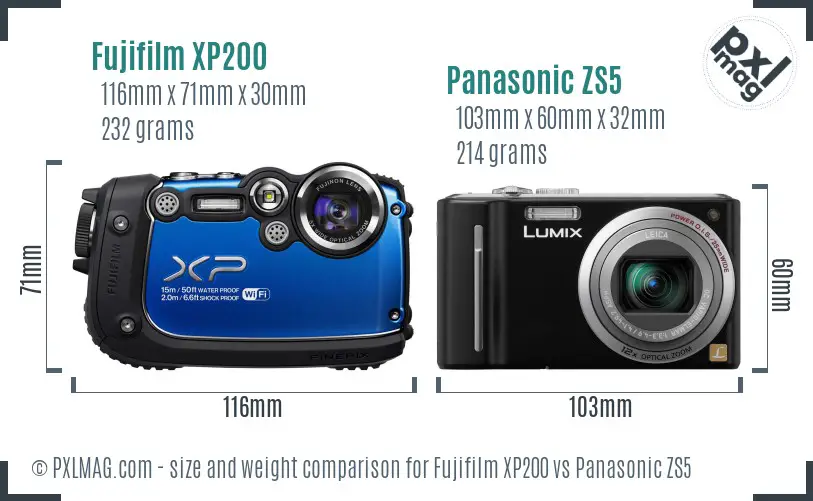 Fujifilm XP200 vs Panasonic ZS5 size comparison