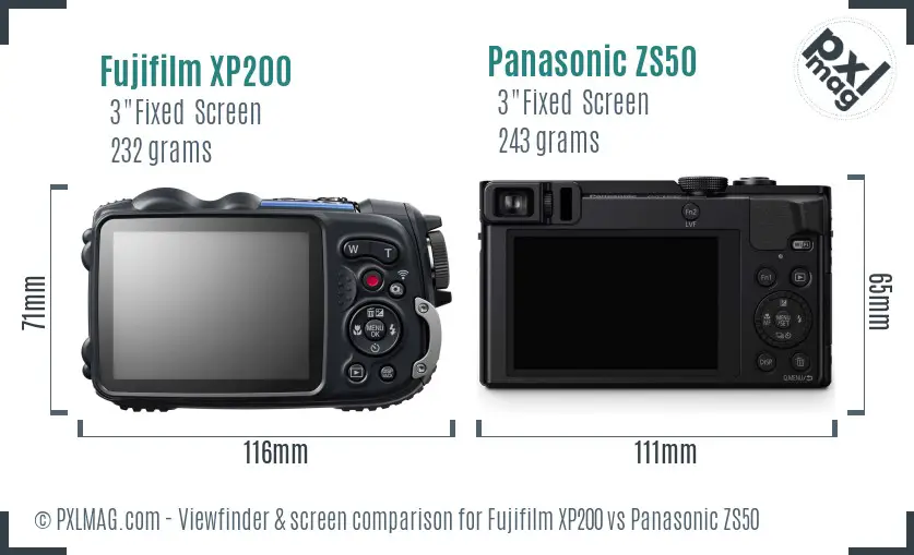 Fujifilm XP200 vs Panasonic ZS50 Screen and Viewfinder comparison