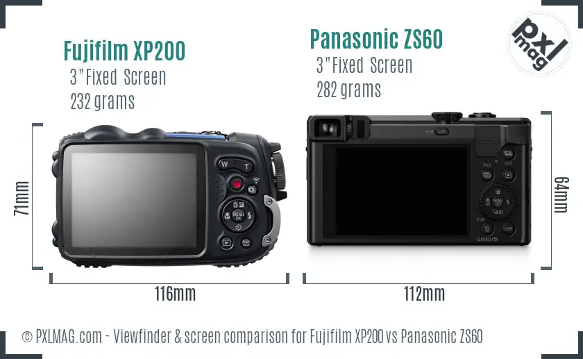 Fujifilm XP200 vs Panasonic ZS60 Screen and Viewfinder comparison