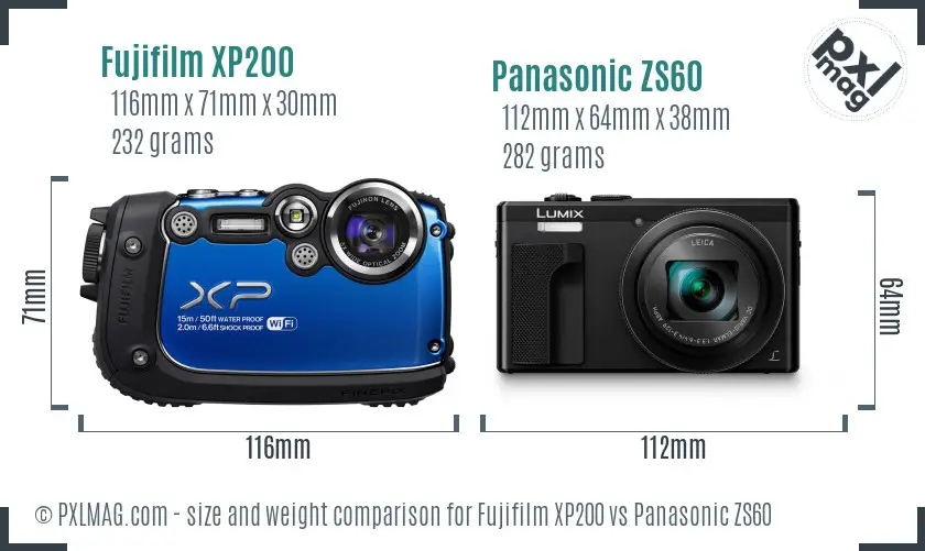 Fujifilm XP200 vs Panasonic ZS60 size comparison