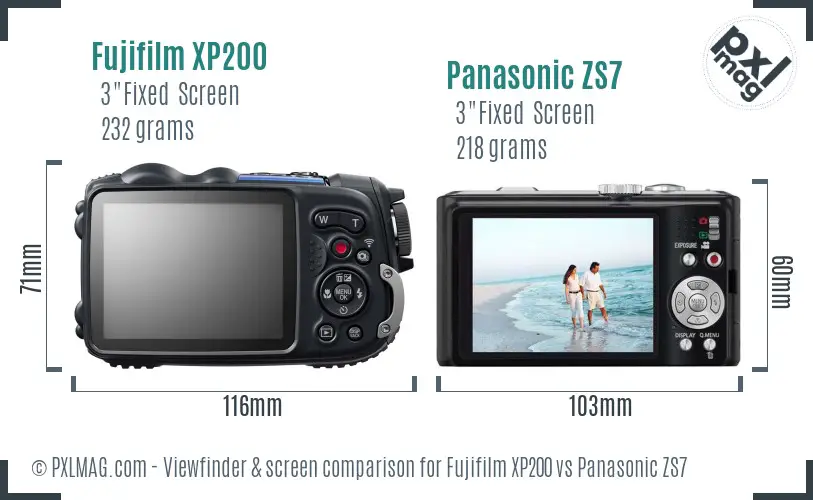 Fujifilm XP200 vs Panasonic ZS7 Screen and Viewfinder comparison