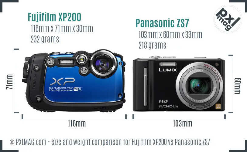 Fujifilm XP200 vs Panasonic ZS7 size comparison
