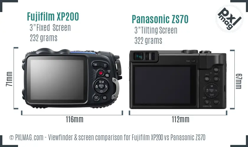 Fujifilm XP200 vs Panasonic ZS70 Screen and Viewfinder comparison