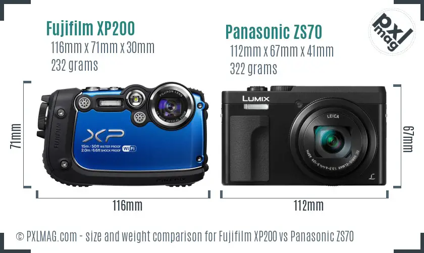 Fujifilm XP200 vs Panasonic ZS70 size comparison