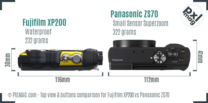 Fujifilm XP200 vs Panasonic ZS70 top view buttons comparison