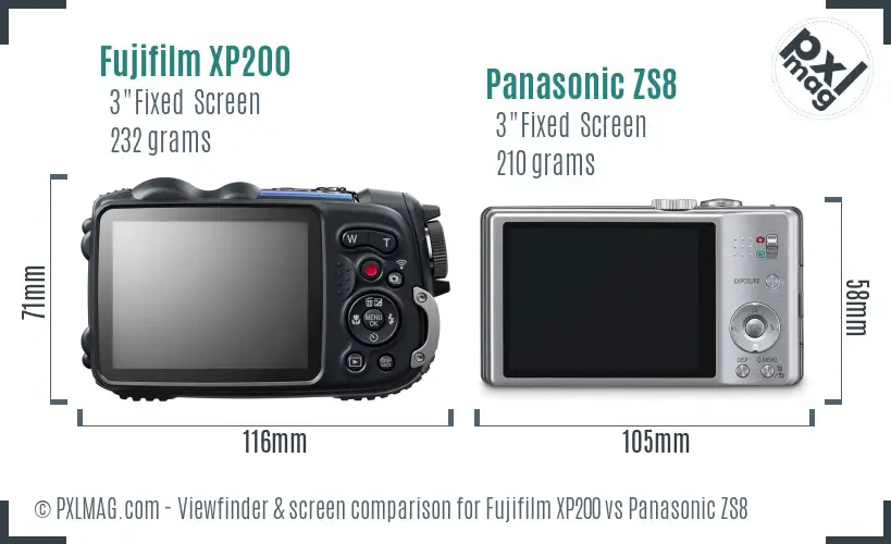 Fujifilm XP200 vs Panasonic ZS8 Screen and Viewfinder comparison Fujifilm XP200 vs Panasonic ZS8 Screen and Viewfinder comparison