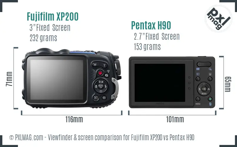 Fujifilm XP200 vs Pentax H90 Screen and Viewfinder comparison