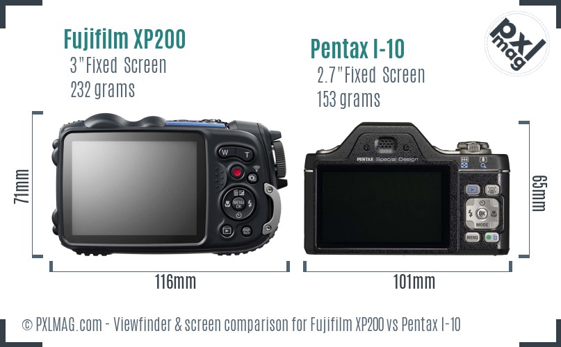 Fujifilm XP200 vs Pentax I-10 Screen and Viewfinder comparison