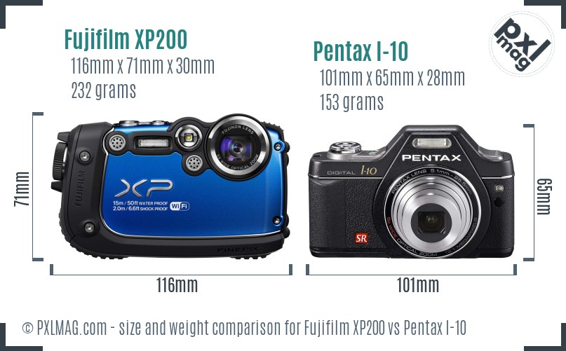 Fujifilm XP200 vs Pentax I-10 size comparison Fujifilm XP200 vs Pentax I-10 size comparison