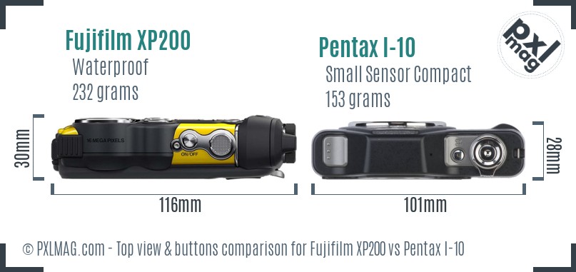 Fujifilm XP200 vs Pentax I-10 top view buttons comparison