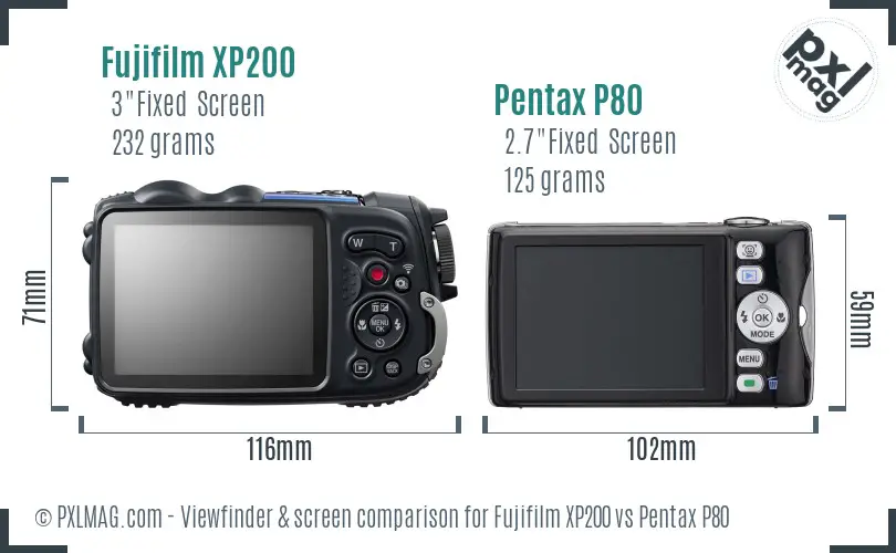 Fujifilm XP200 vs Pentax P80 Screen and Viewfinder comparison
