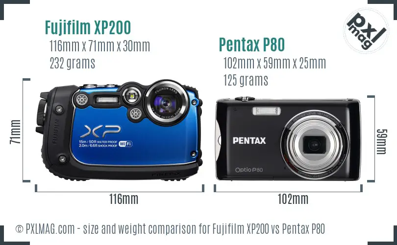 Fujifilm XP200 vs Pentax P80 size comparison