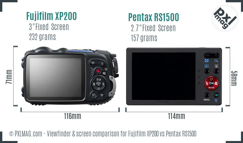Fujifilm XP200 vs Pentax RS1500 Screen and Viewfinder comparison