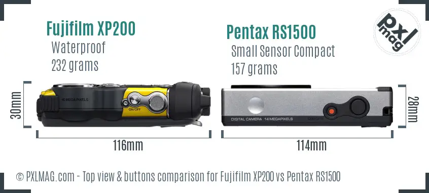 Fujifilm XP200 vs Pentax RS1500 top view buttons comparison
