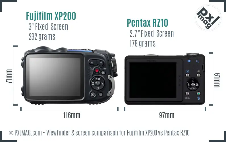 Fujifilm XP200 vs Pentax RZ10 Screen and Viewfinder comparison