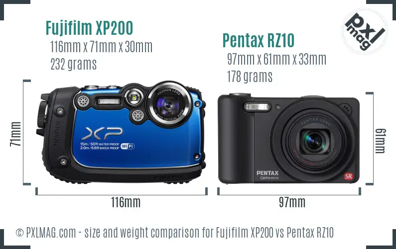 Fujifilm XP200 vs Pentax RZ10 size comparison