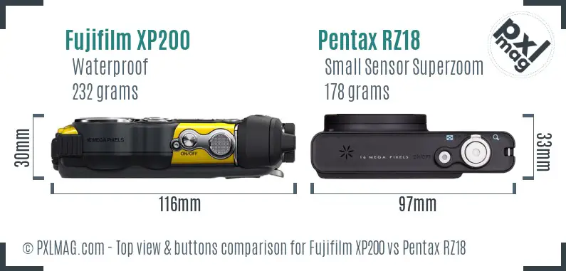 Fujifilm XP200 vs Pentax RZ18 top view buttons comparison