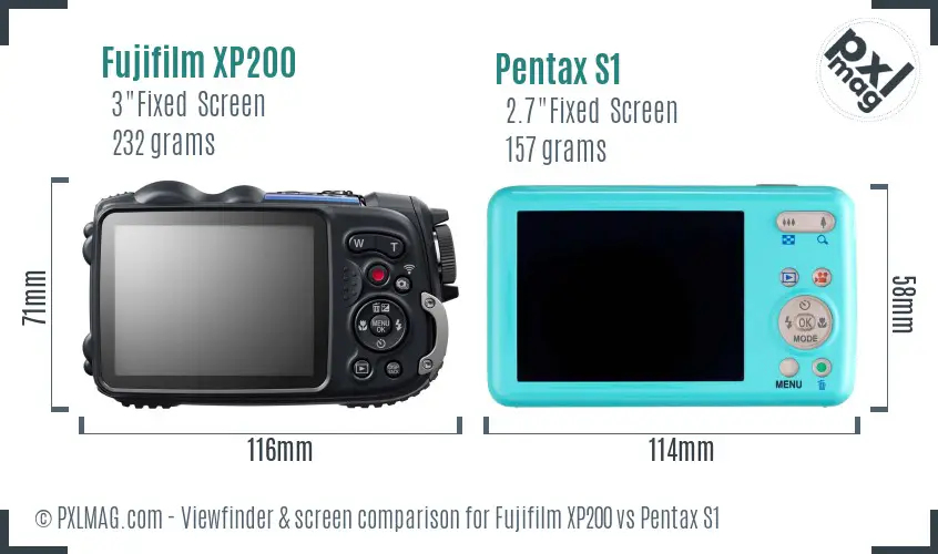 Fujifilm XP200 vs Pentax S1 Screen and Viewfinder comparison