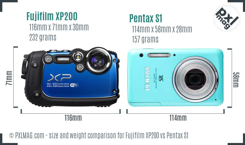 Fujifilm XP200 vs Pentax S1 size comparison