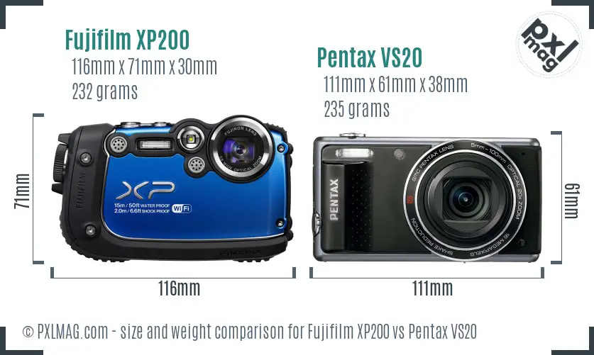 Fujifilm XP200 vs Pentax VS20 size comparison