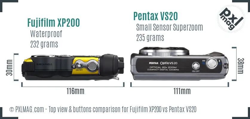 Fujifilm XP200 vs Pentax VS20 top view buttons comparison