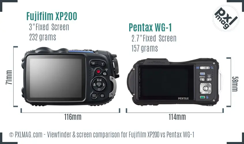 Fujifilm XP200 vs Pentax WG-1 Screen and Viewfinder comparison