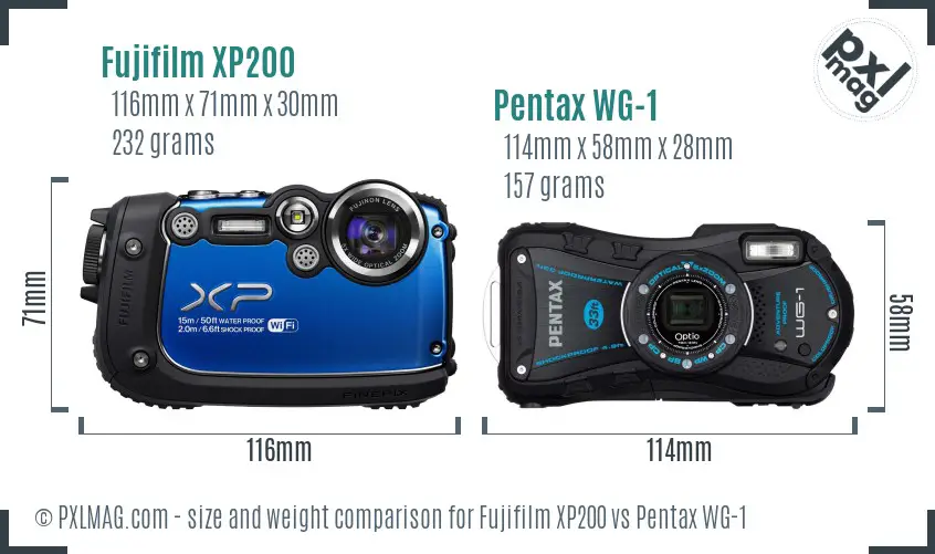 Fujifilm XP200 vs Pentax WG-1 size comparison