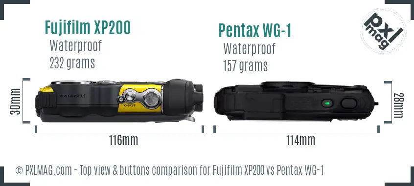 Fujifilm XP200 vs Pentax WG-1 top view buttons comparison