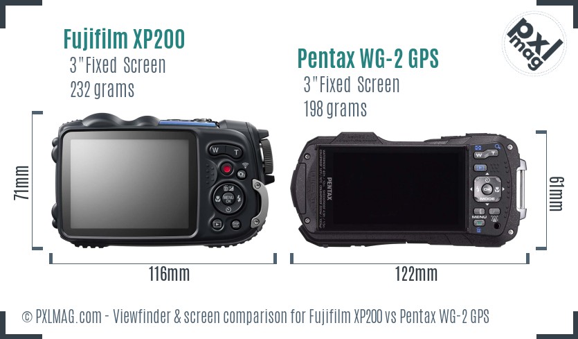 Fujifilm XP200 vs Pentax WG-2 GPS Screen and Viewfinder comparison