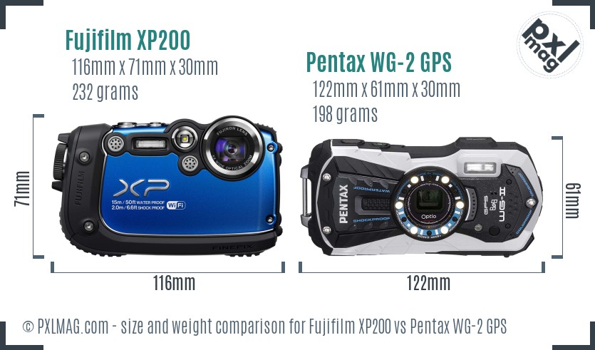 Fujifilm XP200 vs Pentax WG-2 GPS size comparison