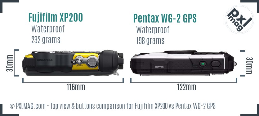 Fujifilm XP200 vs Pentax WG-2 GPS top view buttons comparison
