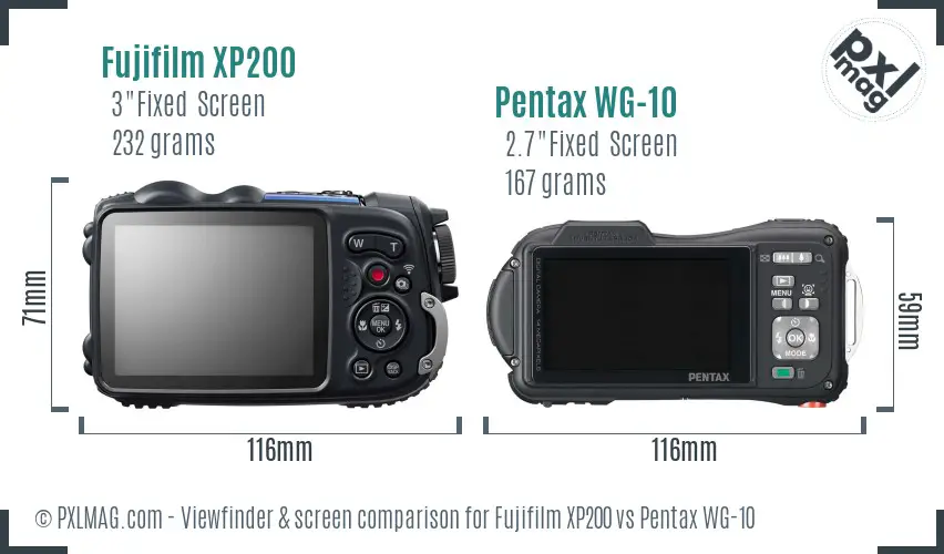 Fujifilm XP200 vs Pentax WG-10 Screen and Viewfinder comparison