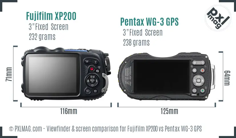 Fujifilm XP200 vs Pentax WG-3 GPS Screen and Viewfinder comparison Fujifilm XP200 vs Pentax WG-3 GPS Screen and Viewfinder comparison