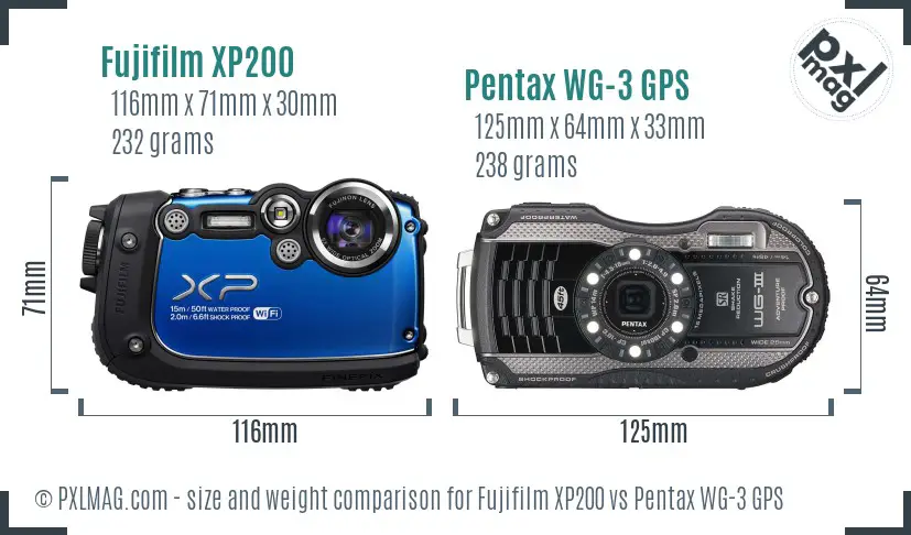 Fujifilm XP200 vs Pentax WG-3 GPS size comparison Fujifilm XP200 vs Pentax WG-3 GPS size comparison