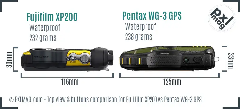Fujifilm XP200 vs Pentax WG-3 GPS top view buttons comparison Fujifilm XP200 vs Pentax WG-3 GPS top view buttons comparison