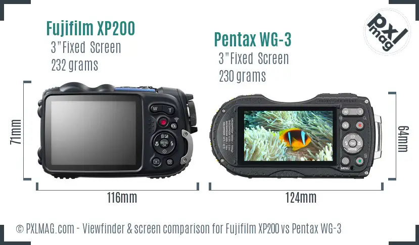 Fujifilm XP200 vs Pentax WG-3 Screen and Viewfinder comparison