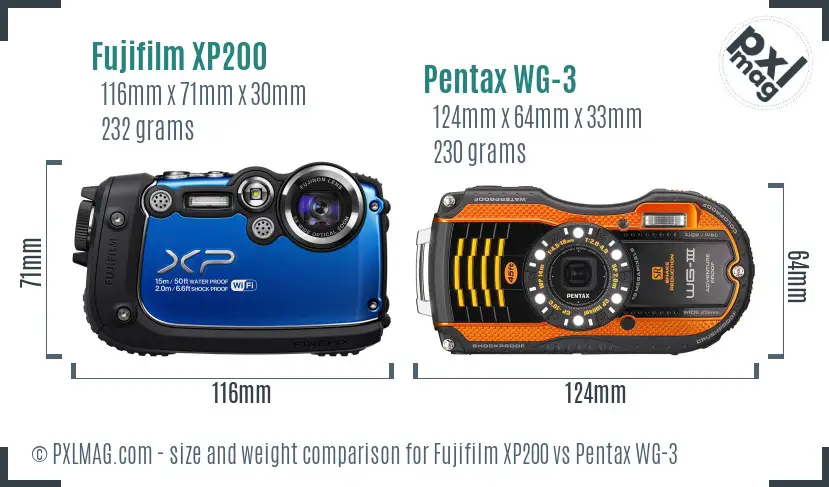 Fujifilm XP200 vs Pentax WG-3 size comparison