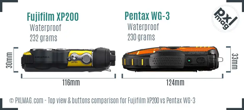 Fujifilm XP200 vs Pentax WG-3 top view buttons comparison
