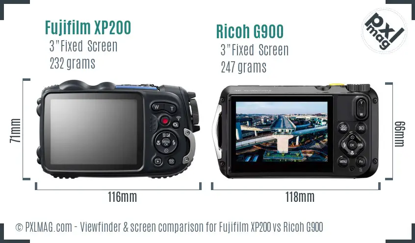 Fujifilm XP200 vs Ricoh G900 Screen and Viewfinder comparison