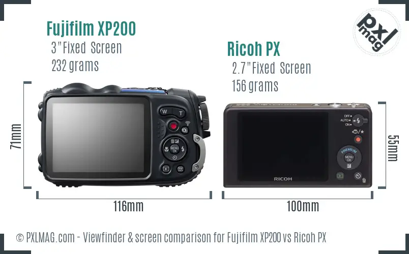 Fujifilm XP200 vs Ricoh PX Screen and Viewfinder comparison