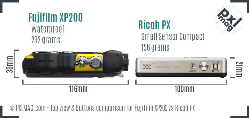 Fujifilm XP200 vs Ricoh PX top view buttons comparison