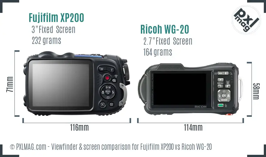 Fujifilm XP200 vs Ricoh WG-20 Screen and Viewfinder comparison