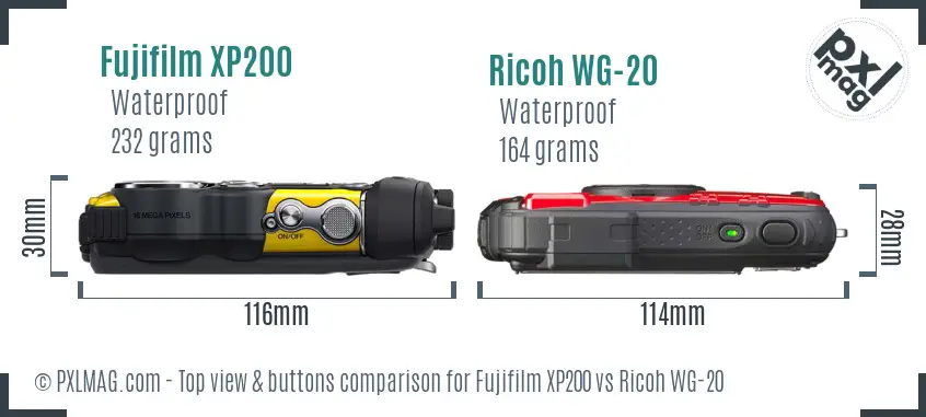 Fujifilm XP200 vs Ricoh WG-20 top view buttons comparison