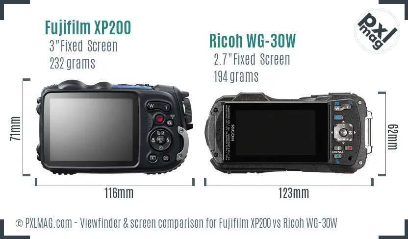 Fujifilm XP200 vs Ricoh WG-30W Screen and Viewfinder comparison Fujifilm XP200 vs Ricoh WG-30W Screen and Viewfinder comparison