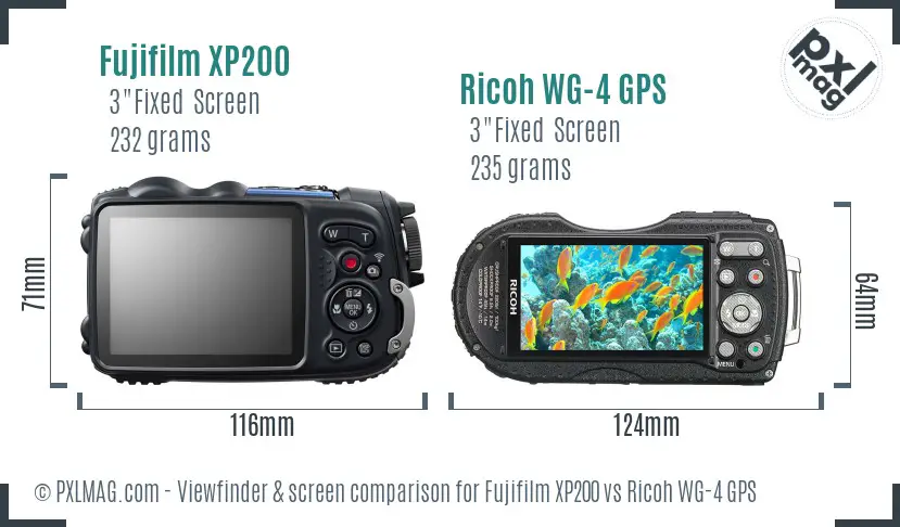 Fujifilm XP200 vs Ricoh WG-4 GPS Screen and Viewfinder comparison Fujifilm XP200 vs Ricoh WG-4 GPS Screen and Viewfinder comparison