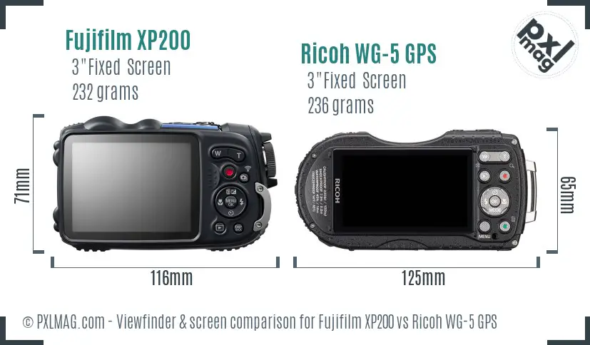 Fujifilm XP200 vs Ricoh WG-5 GPS Screen and Viewfinder comparison
