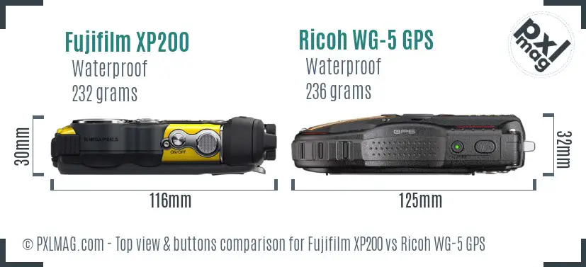 Fujifilm XP200 vs Ricoh WG-5 GPS top view buttons comparison